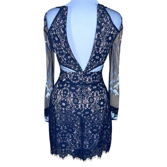 Sugar + Lips Black Sheer Lace Dress with Sheer Cut-Outs & Embroidery XS NWT - Picture 8 of 16